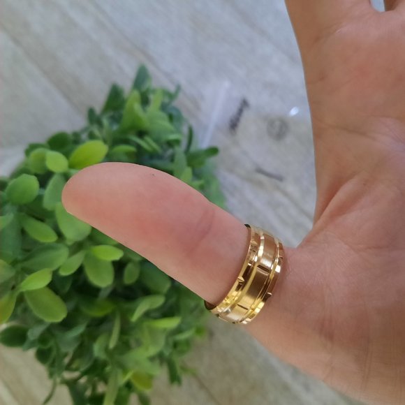 Men's -Plated, Stainless Steel Wide Band Wedding Ring - Double Grooved, Size 7 - Picture 13 of 15